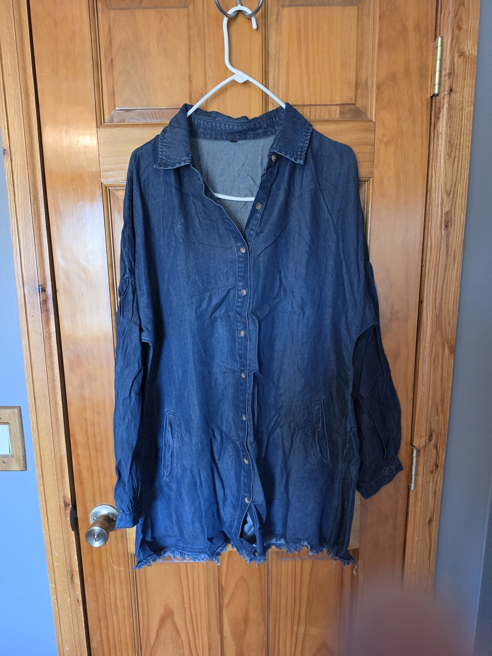 Women's Denim Button-Up Tunic Top - Blue